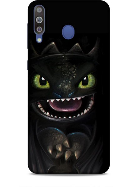 Samsung Galaxy M30 Kılıf Caliburn 30 Kara Ejderha Kenarları Şeffaf Kapak