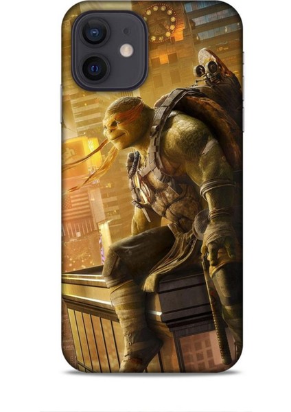 Apple iPhone 12 Kılıf Caliburn 10 Michelengelo Ninja Kablumbağalar Full Hd Kılıf