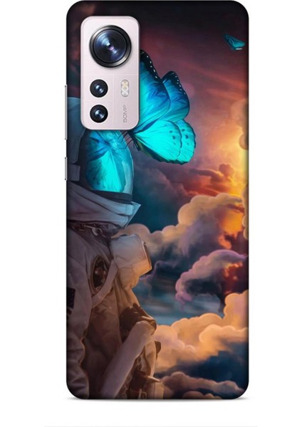 Xiaomi 12 Kılıf Caliburn 4 Mavi Kelebek Silikon Kılıf