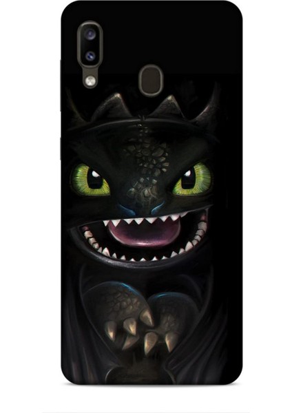 Samsung Galaxy A20 Kılıf Caliburn 30 Kara Ejderha Kenarları Şeffaf Kapak