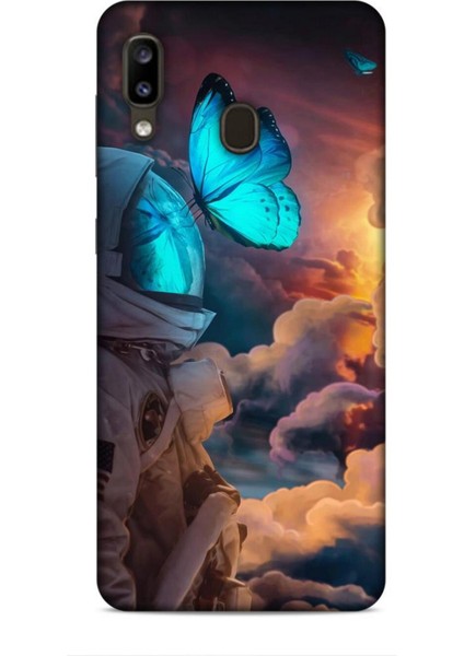 Samsung Galaxy A20 Kılıf Caliburn 4 Mavi Kelebek Silikon Kılıf