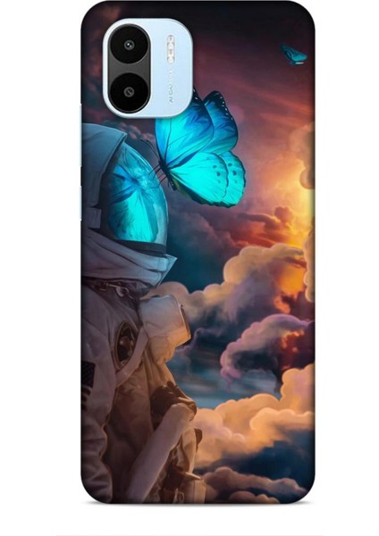 Xiaomi Redmi A1 Kılıf Caliburn 4 Mavi Kelebek Silikon Kılıf