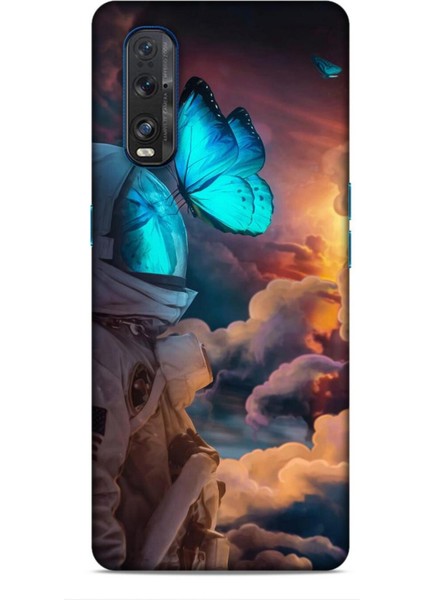 Oppo Find X2 Kılıf Caliburn 4 Mavi Kelebek Silikon Kılıf