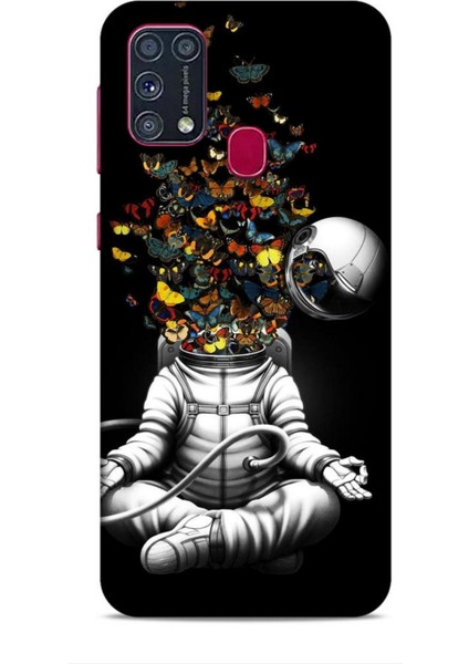 Samsung Galaxy M31 Kılıf Caliburn 1 Astronot ve Kelebekler Telefon Kılıfı