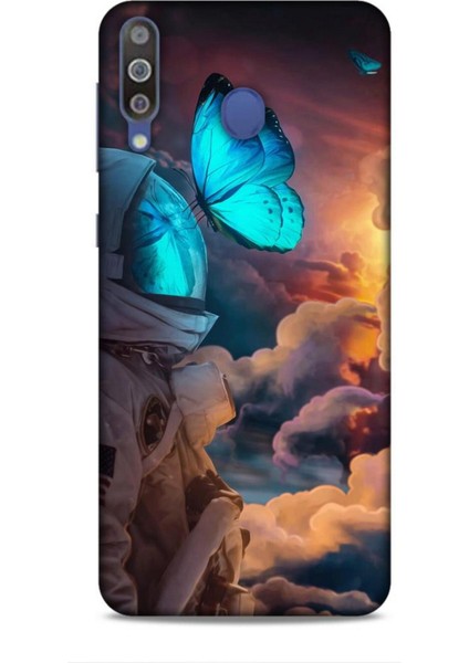 Samsung Galaxy M30 Kılıf Caliburn 4 Mavi Kelebek Silikon Kılıf