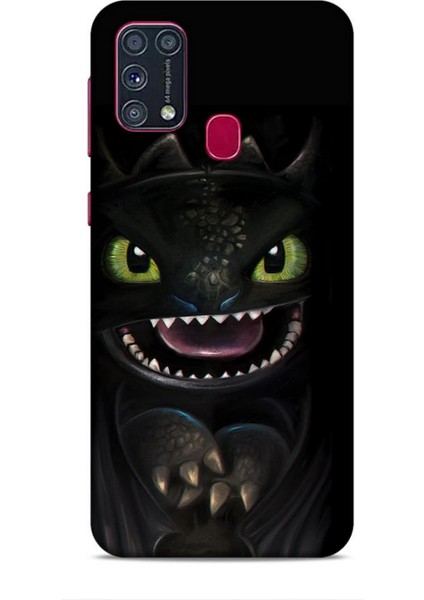 Samsung Galaxy M31 Kılıf Caliburn 30 Kara Ejderha Kenarları Şeffaf Kapak