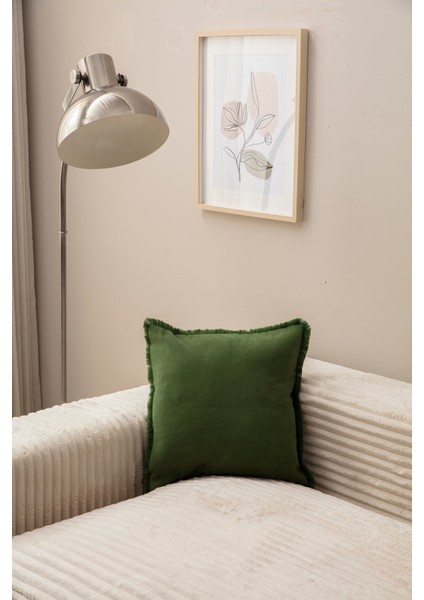 Swıta Saçaklı Tek Renk 43X43 Kırlent Kılıfı Yeşil