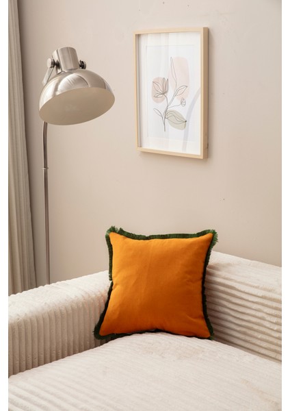 Swıta Saçaklı Tek Renk 43X43 Kırlent Kılıfı Hardal