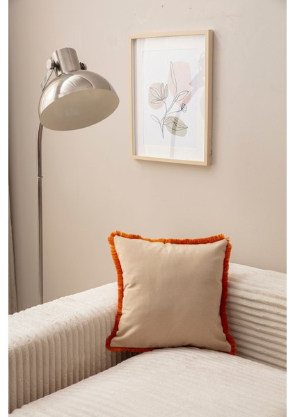 Swıta Saçaklı Tek Renk 43X43 Kırlent Kılıfı Bej