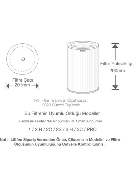 FAF Filtre Model 2h Green True HEPA14 Xiaomi Mi Air Purifier 2h Filtre, Model: Ac-M9-Aa Uyumlu Özel Seri High Efficiency Filtre Ölçü: Ø20XH29 cm