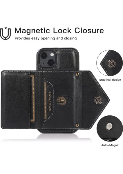 iPhone13 6.1 Inç Cep Telefonu Kılıf Çantası Tasarımı Pu+Tpu Kapak Omuz Kayışı Black (Yurt Dışından)