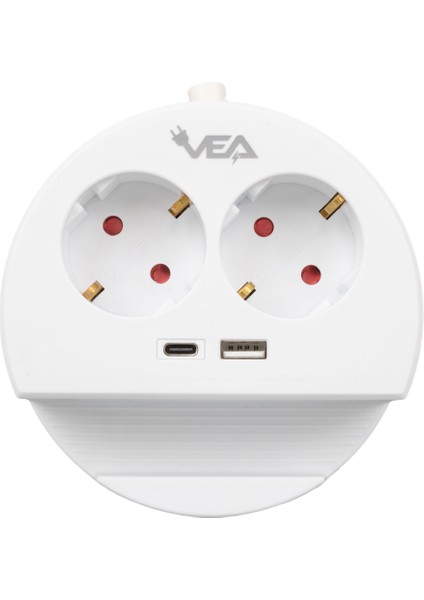 Vea Ve- G1102C 2'li USB + Type-C Girişli Telefon Standlı 1.5 Metre Grup Priz