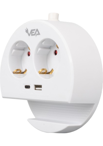 Vea Ve- G1102C 2'li USB + Type-C Girişli Telefon Standlı 1.5 Metre Grup Priz