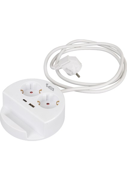 Vea Ve- G1102C 2'li USB + Type-C Girişli Telefon Standlı 1.5 Metre Grup Priz