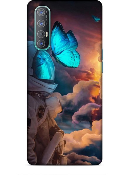 Oppo Reno 3 Pro Kılıf Caliburn 4 Mavi Kelebek Silikon Kılıf