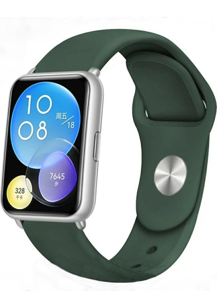Huawei Watch Fit 2 Asker Yeşil Jel Silikon Kordon + Pim Çevirici Aparatı