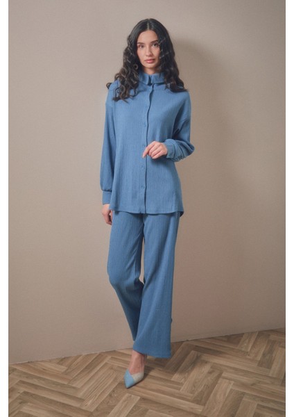 Fullamodest Gömlek Yaka Bürümcük Kumaş İkili Takım