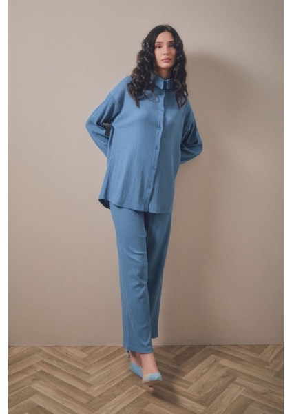 Fullamodest Gömlek Yaka Bürümcük Kumaş İkili Takım modelleri