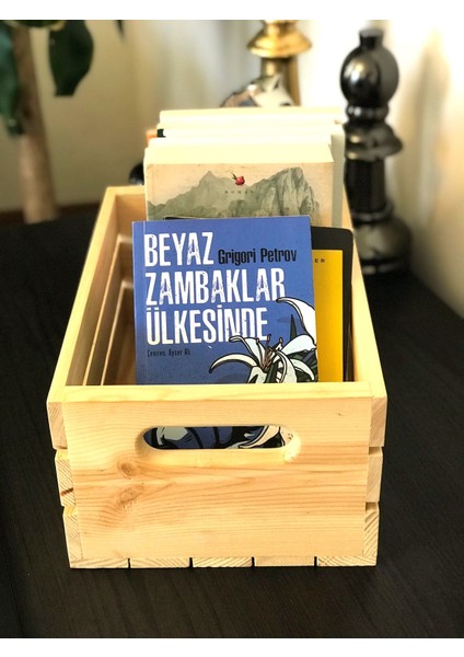 Ahşap Dekoratif Saklama Depolama Düzenleme ve 45 lik Plak için Kasa Sandık Çok Amaçlı Organizer