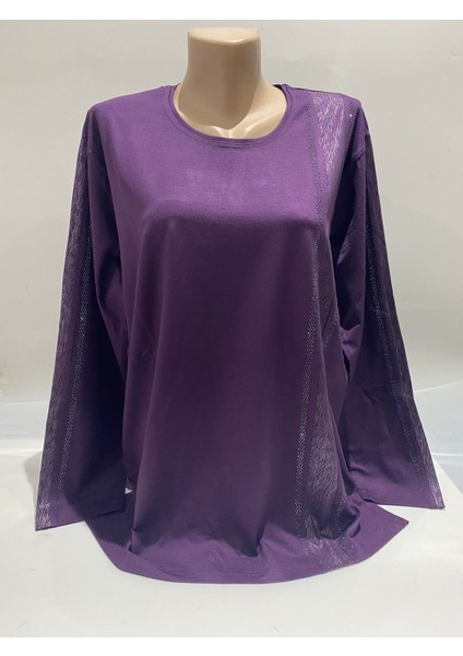 Rahat Kesim Önü ve Kolları Su Yolu Işlemeli Mor Anne Penye Bluz fiyatları