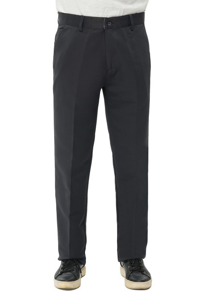 Rahat Kesim Pamuklu Keten Koyu Gri Baba Pantolon