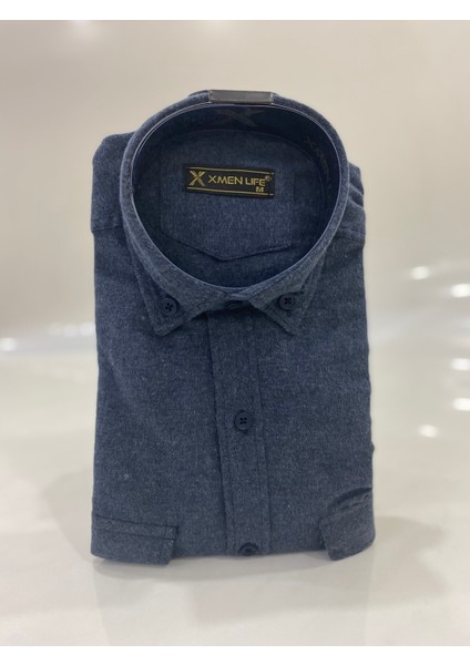 Rahat Kesim Düz Kışlık Kapaklı Düğmeli Çift Cep Baba Gömlek