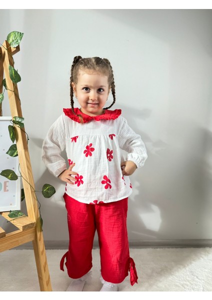 Çiçek Desenli Bebe Yaka Lüx Kalite Salaş Müslin Kız Bebek/çocuk Ikili Takım fiyatları
