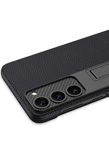 Samsung Galaxy S23 Plus Uyumlu Karbon Fiber Suni Deri Görünümlü Standlı Lüks Telefon Kılıfı Kapak fiyatları