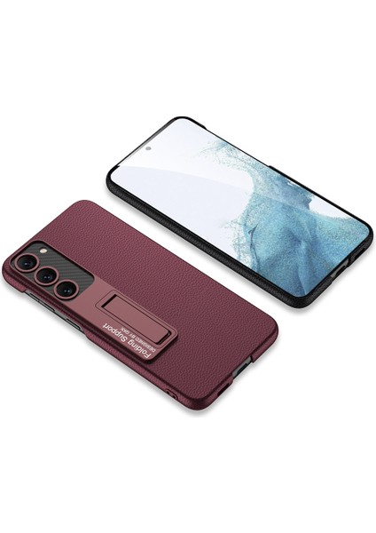 Samsung Galaxy S23 Plus Uyumlu Karbon Fiber Suni Deri Görünümlü Standlı Lüks Telefon Kılıfı Kapak fiyatları