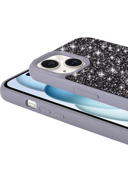 Apple iPhone 15 Plus ile Uyumlu Kılıf Arka Yüzeyi Parlak Taşlı Tasarımlı Kapak