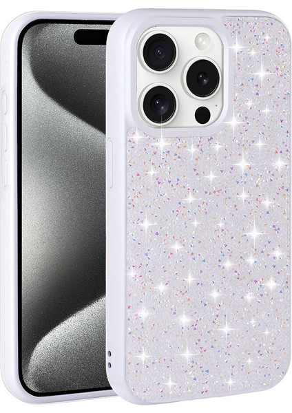 Apple iPhone 15 Pro Max ile Uyumlu Kılıf Arka Yüzeyi Parlak Taşlı Tasarımlı Kapak