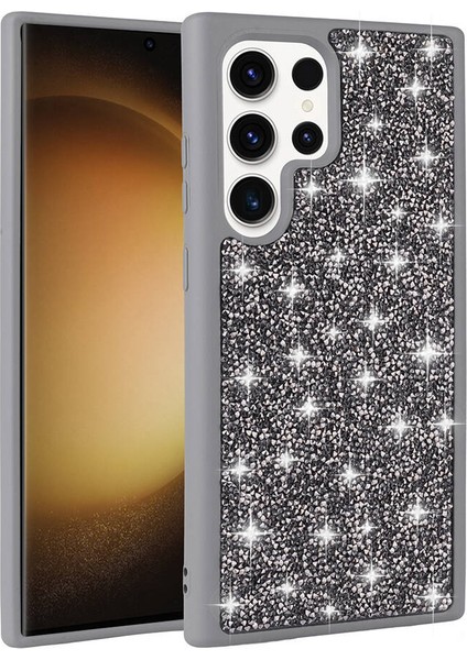 Galaxy S23 Ultra ile Uyumlu Kılıf Arka Yüzeyi Parlak Taşlı Tasarımlı Kapak