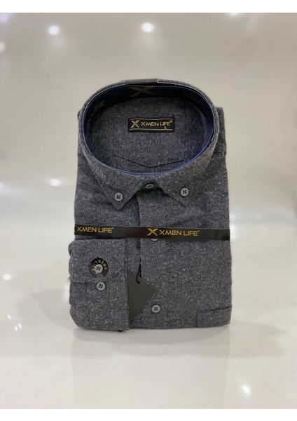 Rahat Kesim Düz Kışlık Tek Cep Füme Baba Gömlek