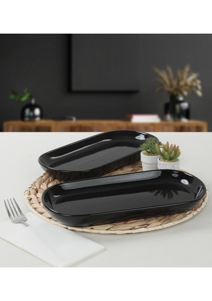 Siyah Noyan Kayık Tabak 28 Cm 2 Adet