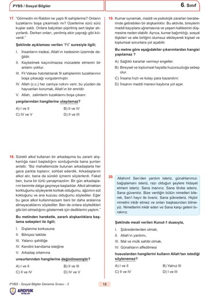 Ardışık Yayıncılık 6. Sınıf 2025 Bursluluk Deneme Sınavı 2025 Sınav Sistemine Uygundur