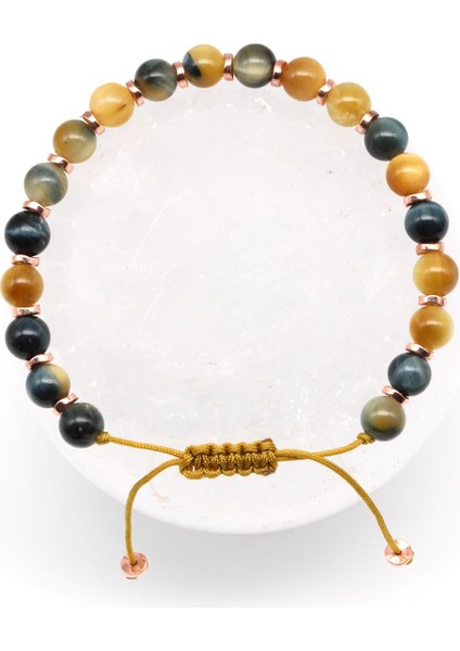 Kaplan Gözü Doğal Taş Makrome Örme Bileklik