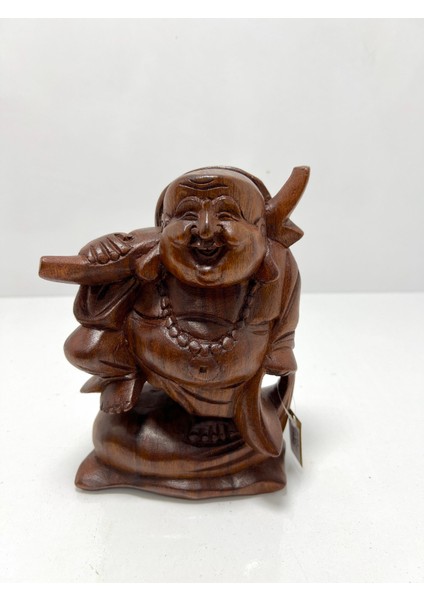 Ahşap Gülen Buda Biblo Ayakta 20 Cm-Bereket Heykelciği