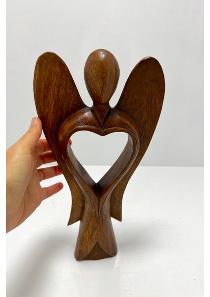 Ahşap Melek Biblo Kalpli 30 cm