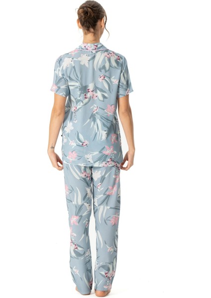 17047 Kadın Kısa Kollu Önden Düğmeli Pijama Takım-Mint modelleri