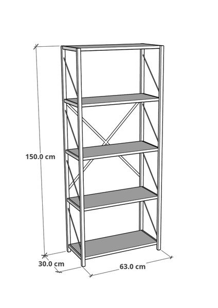 Metal Kitaplık 5 Raflı + 60X120 cm Çalışma Masası Beyaz