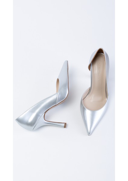 Gleen Gümüş Yan Detaylı Abiye Stiletto