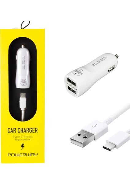 Powerway X133 3.1 Amper Type-C Araç Çakmaklık Şarj Aleti Oto Çakmaklık Hızlı Şarj Cihazı