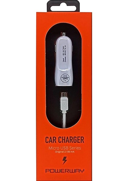 Powerway X233 3.1 Amper Samsung Araç Çakmaklık Şarj Aleti Oto Çakmaklık Hızlı Şarj Micro Uçlu 2 Usbli