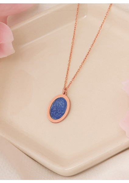 Mineli Elips Şeklinde Gümüş Kolye