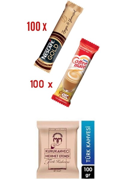 Nescafe Gold 2 gr Coffe Mate 5 gr Mehmet Efendi 100 gr fiyatları