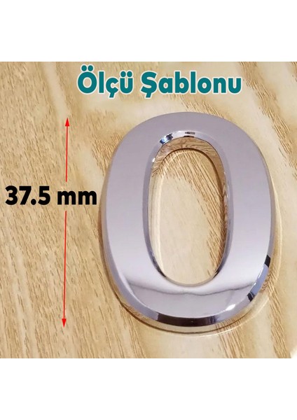 Kapı Numarası Yapışkanlı Parlak Krom Numaraları 37.5 mm 0 Numara Rakam Sayı