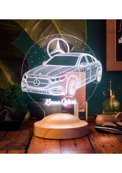 Babaya Mercedes Tasarımlı Hediye, Mercedes Benz Figürlü LED Masa Lambası, Mercedes Hayranlarına Dekoratif Hediye