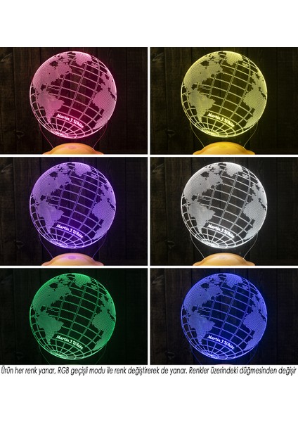 Dünya Haritası Figürlü 3D LED Gece Lambası, 3 Boyutlu Küre Dünya Haritası LED Lamba