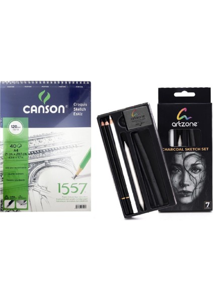 Cansona5 40YP120GRESKIZRESIMDEFTERI+ Artzone Charcoal Sketchset Kömür Eskiz Set..