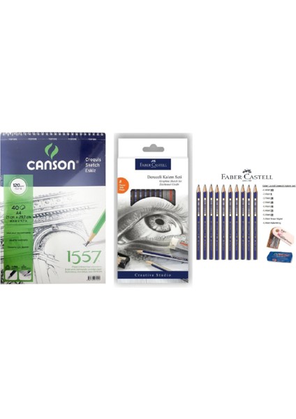 Cansona5 40YP120GR Spiralli Eskiz Çizim Resim Defteri+ Faber Castell Resim Kalem.